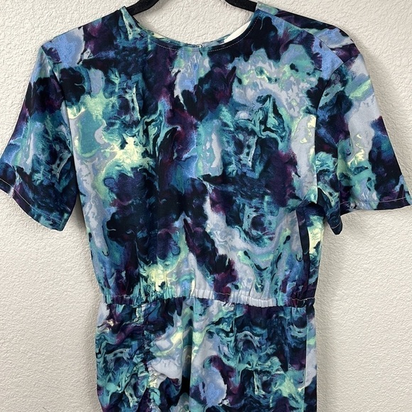 Open Edit Ruched Detail Midi Dress in Grey Blue Tie Dye Swirl Sz S - Picture 5 of 15